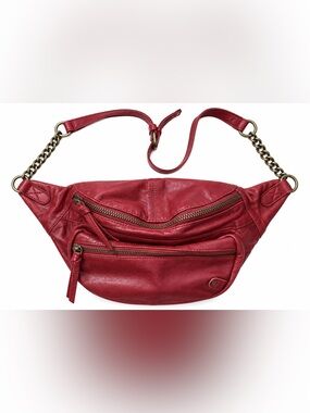 Free People Women’s Red Leather Chain Strap Crossbody Bag